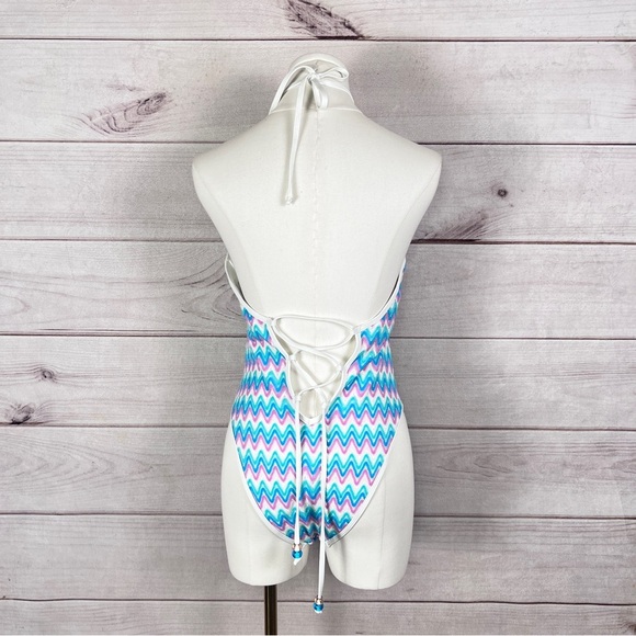 L*Space Mirabella One Piece Swimsuit Halter ZigZag Blue Purple Sz M - Picture 4 of 12